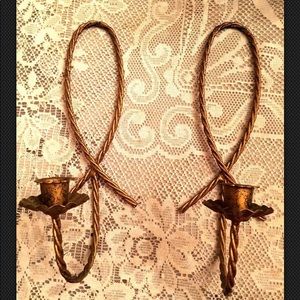 Vtg Rustic Metal Wall Loop Hanging Candle Holders